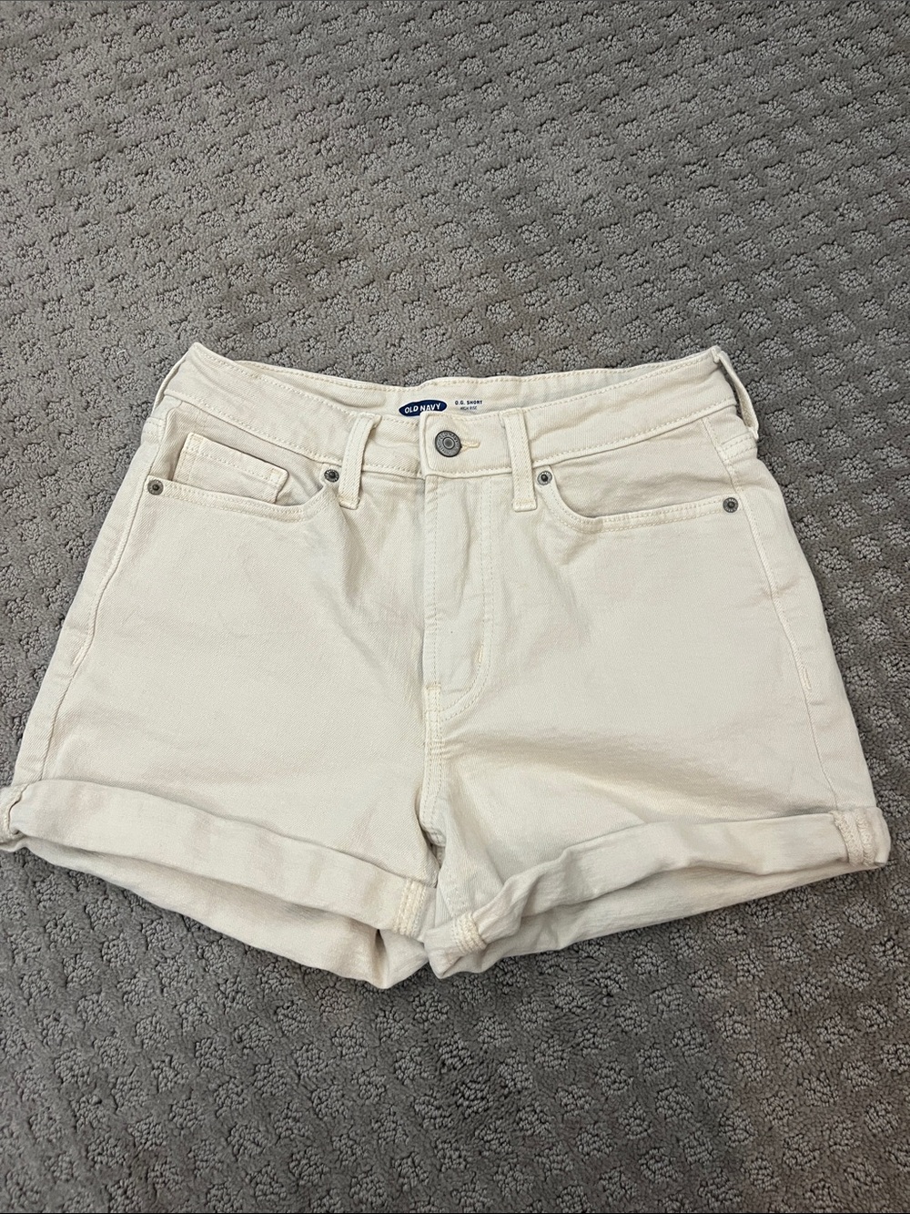 Old Navy Cream High-Rise Rolled Hem Jean Shorts